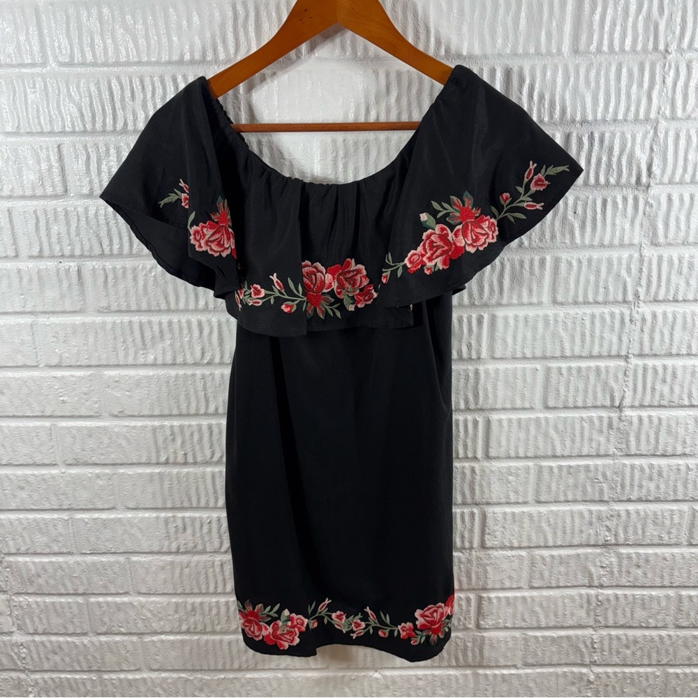 Beach Riot Alana Black Off Shoulder Floral Dress Medium - Picture 2 of 4